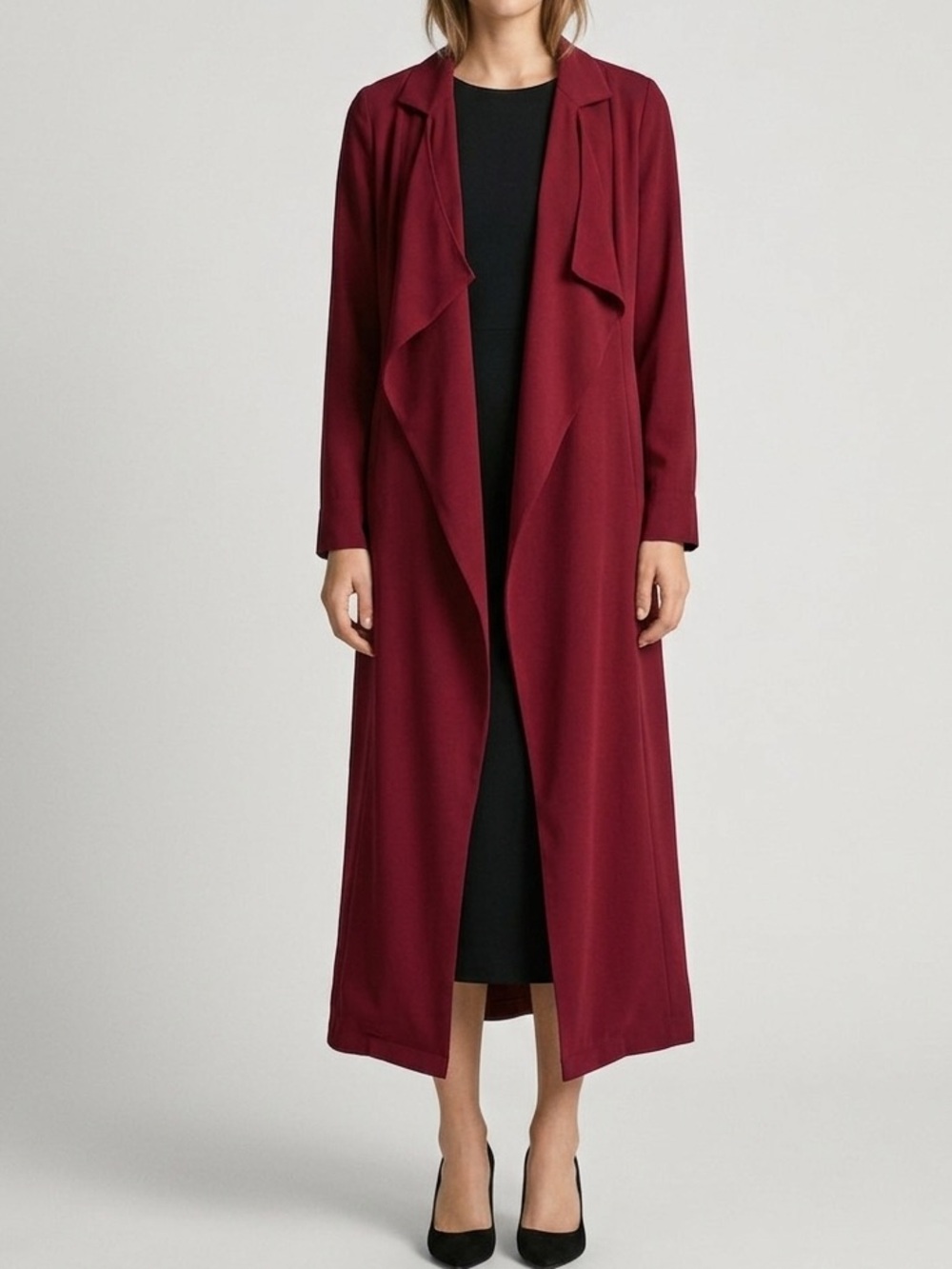 Long Draped Trench Coat Maxi Open Front Modest Abaya Size Medium